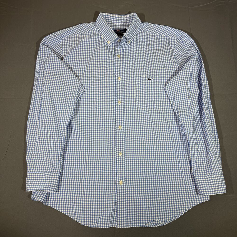 Vineyard Vines Shirt Mens XL Blue Gingham Performance Classic Fit Tucker Stretch